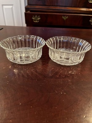 Two Vintage KIG Indonesia Cut Glass Bowl with Diamond VInes and Fluted Rim 4 x 2