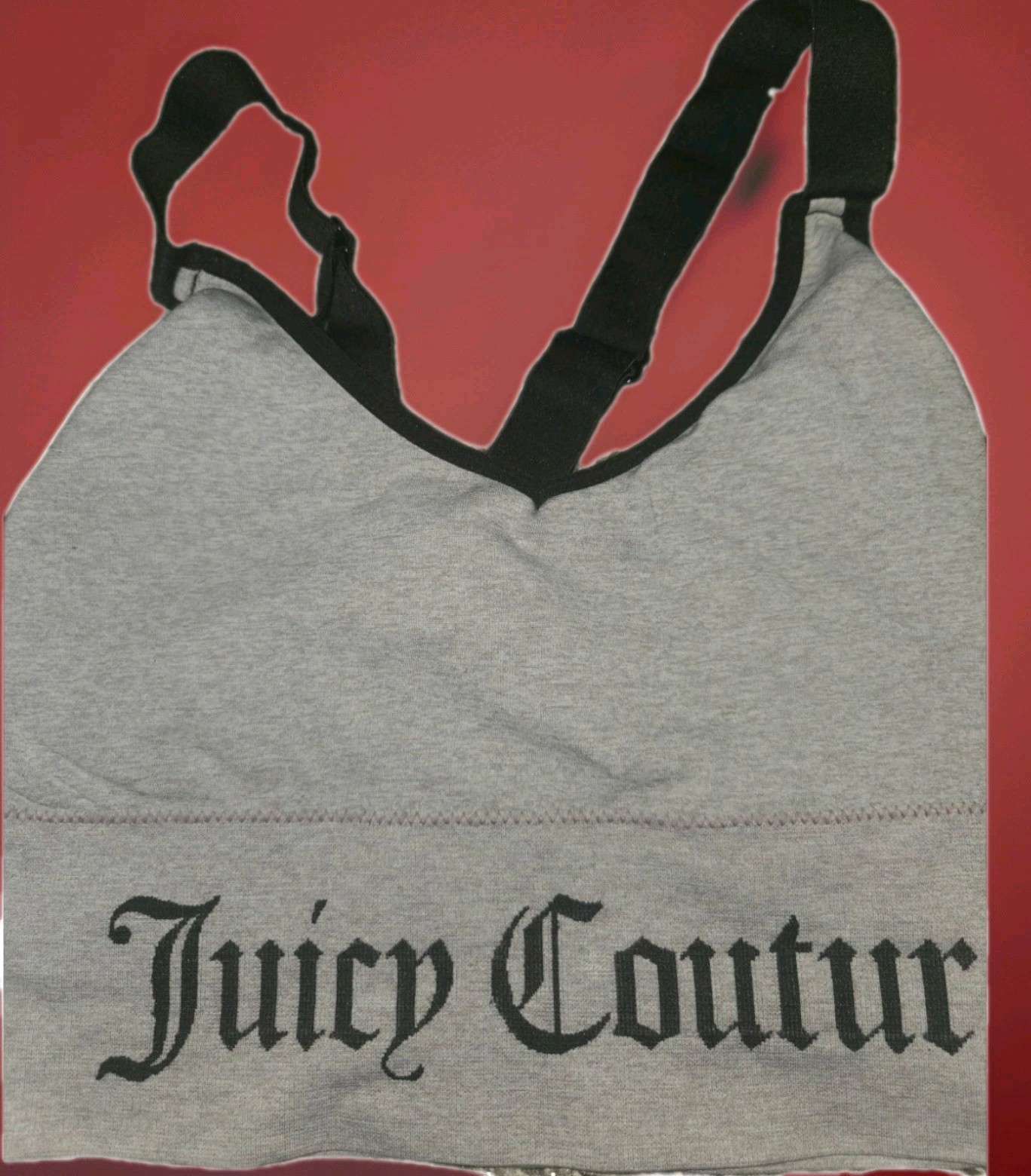 Juicy Couture Gray Black Logo Print Bralette Bra Adjustable Straps