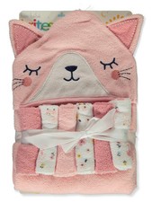 Bon Bebe Baby Girls' 7-Piece Kitty Towel With Washcloths Set - coral/multi, one