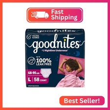 GoodNites Girls Nighttime Underwear, Size Large, 58 Ct, 2 Packs of 29