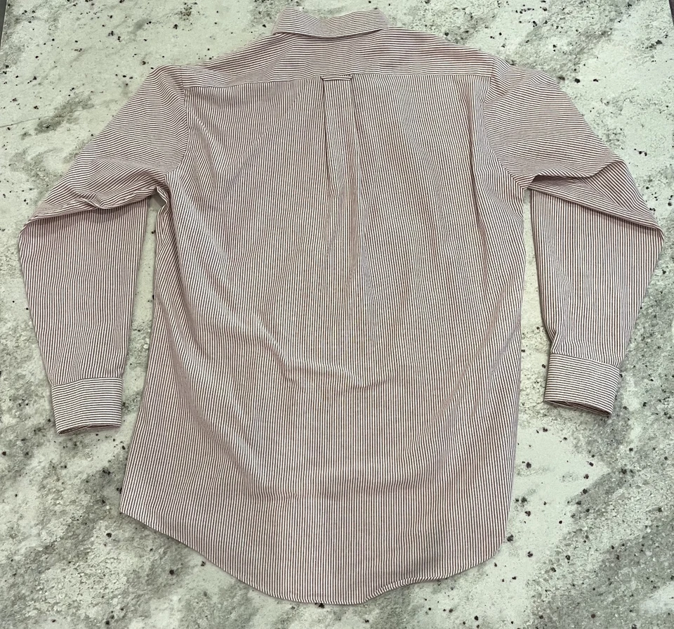 Sears Roebuck 复古 80 年代美国制造男式纽扣 15.5 32/33 红色棕色条纹工作 — 第 2/4 张图片