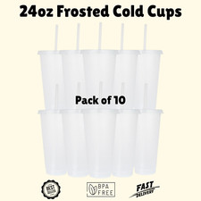 24oz Cold Cups with Lid & Straw - Pack of 10, Reusable Tumbler,  Party, BPA Free