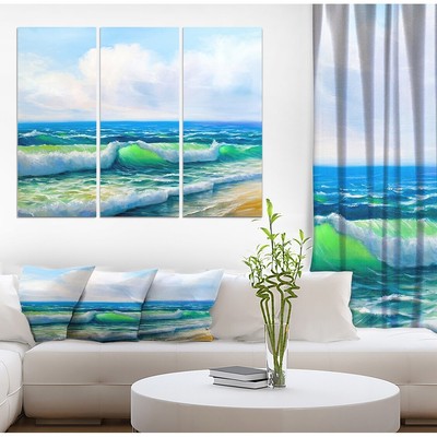 Designart ''Waves and the cloudy sky'' Sea & Shore Blue 36 in. wide x 28 in. high