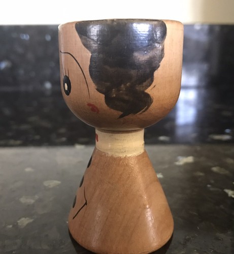 Wooden Egg Cups Hand Painted Vintage 1950s Made in Japan Man & Woman - Picture 4 of 8