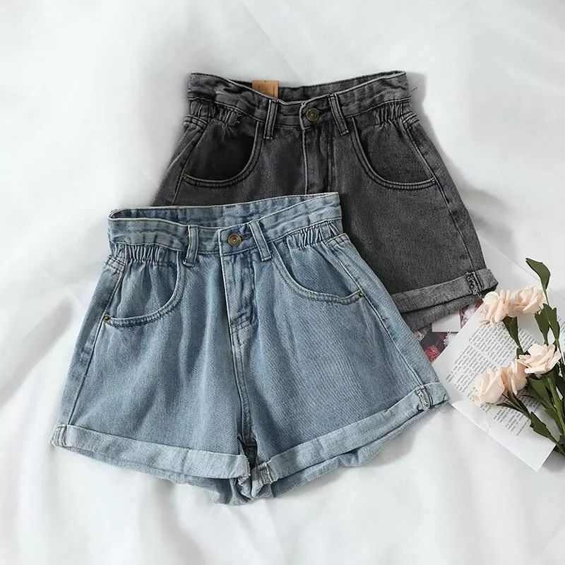 Women Summer High Waist Denim Shorts Casual Loose Fashion Elastic Waist Wide