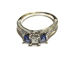 14k white gold 1.04ct VS1 H princess diamond sapphire halo ring 4.6g ladies 8.5 — photo 4