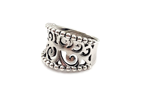 Sterling Silver / 925 Lace Ornate Band Ring Size 7 - Video 1 of 1