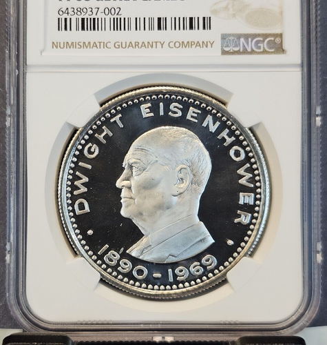 1970 RAS AL KHAIMAH SILVER 10 RIYALS DWIGHT EISENHOWER NGC PF 68 ULTRA CAMEO - Picture 3 of 3