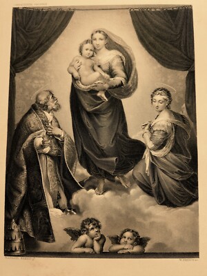 RAPHAEL SANTI MADONNA SISTINE 1872 ANTIQUE STEEL ENGRAVING PAINTING ENGRAVING