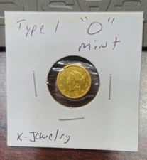 Ex-Jewelry Piece $1 T-1 Gold Coin - Unreadable Date - O Mint Mark - Rough
