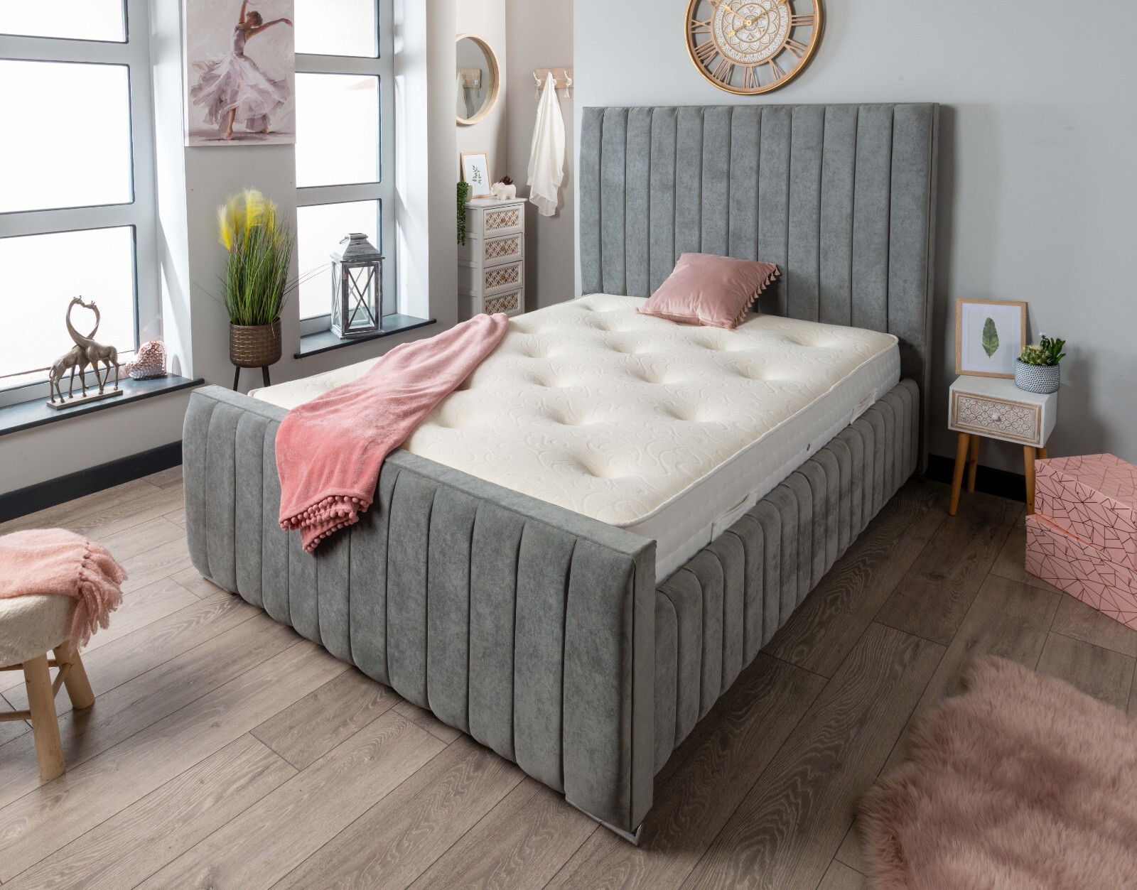 Ottoman Storage Gas Lift Up Panel Bed Frame Velvet Upholstered Double