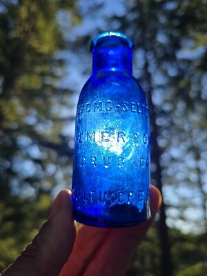 Pretty Blue Bromo Seltzer Maryland Bottle 1 Old Cobalt Baltimore Drug Co Bottle