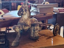 Antique Tin Horse Carriage Metal Pedal Car No Buggy Seat