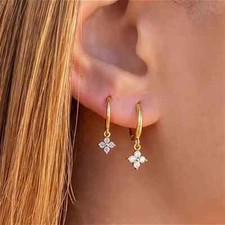 Boho Shiny Rhinestones Floral Golden Hoop Earrings Jewelry Women Girls Gift New