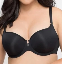 Curvy Couture BLACK Tulip Sheer Smooth T-Shirt Push Up Bra, US 38H NWT