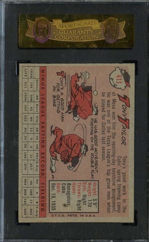 1958 TOPPS #411 TONY TAYLOR SGC 8 (RC) CUBS *DS15148 - Picture 2 of 2