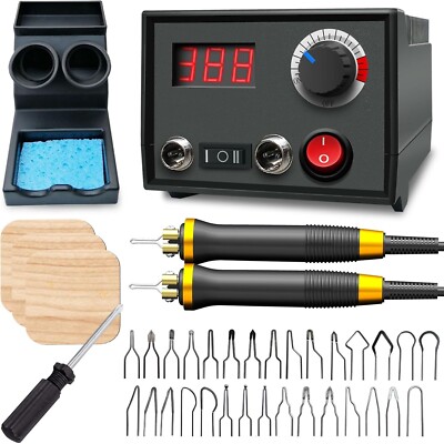 Pyrography Wood Burning Kit Professional Wood Burner Tool Dual Pen 30 Tips