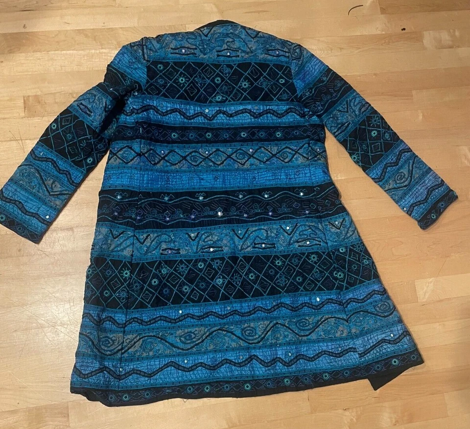 Abrigo Cárdigan Chico's Azul Zafiro Aguas Profundas Bordado Brocado Talla 0 Foto 2 de 4