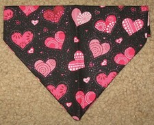 Valentine Pink and Red Hearts on Black Dog Bandana - 5 sizes XS-XL