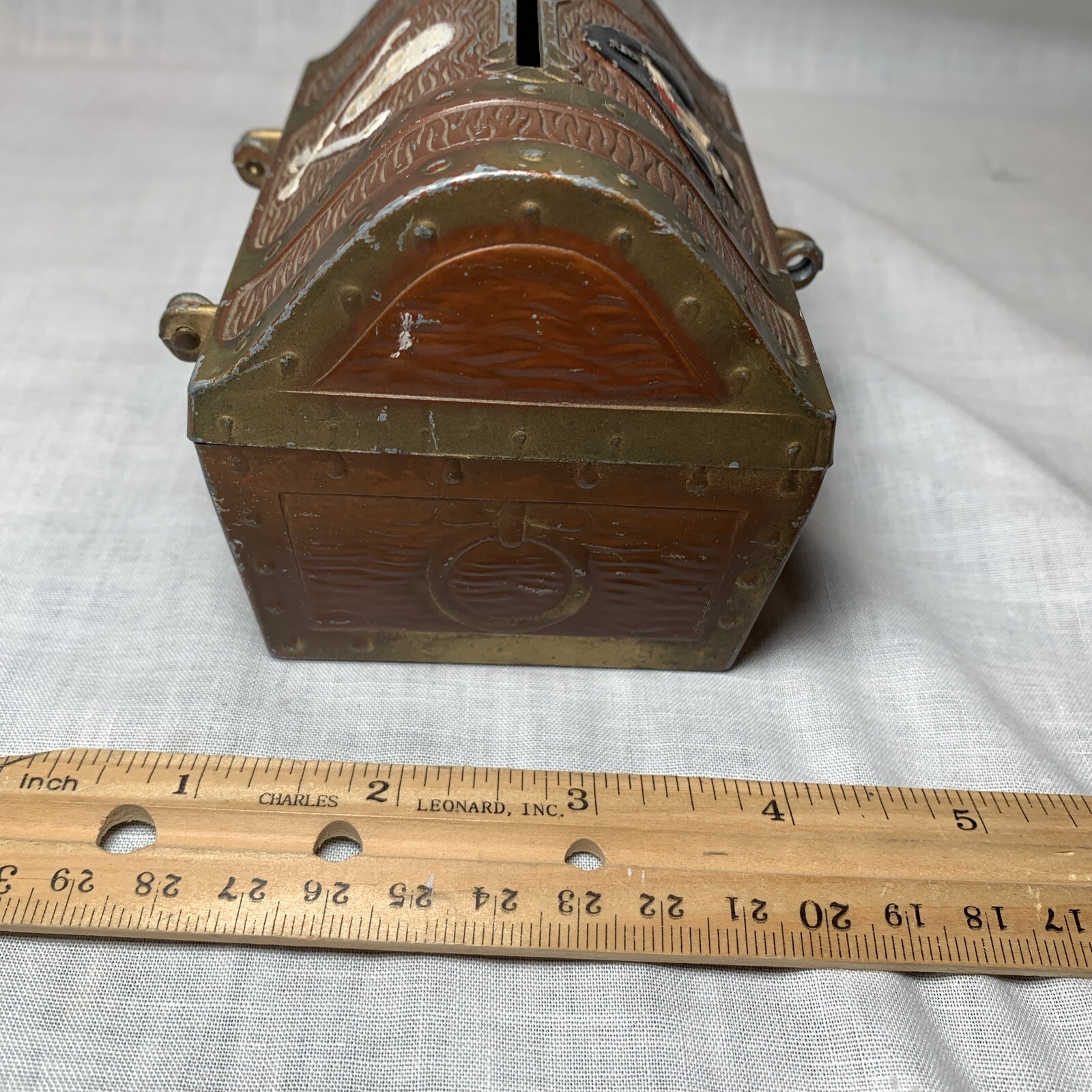 Vintage Metal Pirate Treasure Chest Coin Bank by E.J. Kahn Co. Chicago