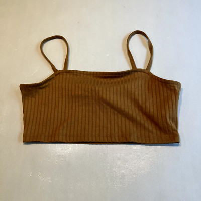 Vero Moda Womens Ribbed Spaghetti Strap Crop Top Camel Brown Size Small