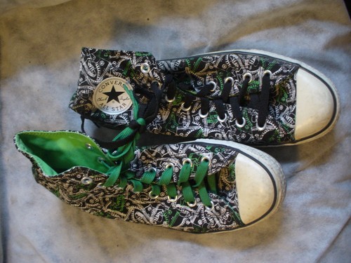 Converse All-Stars High Top Black and Neon Green Size 9 - Picture 5 of 5
