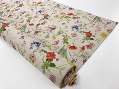 Garten Blumen Leinenoptik Rose Erbse Pfingstrose Stoff Polycotton für Wohndeko