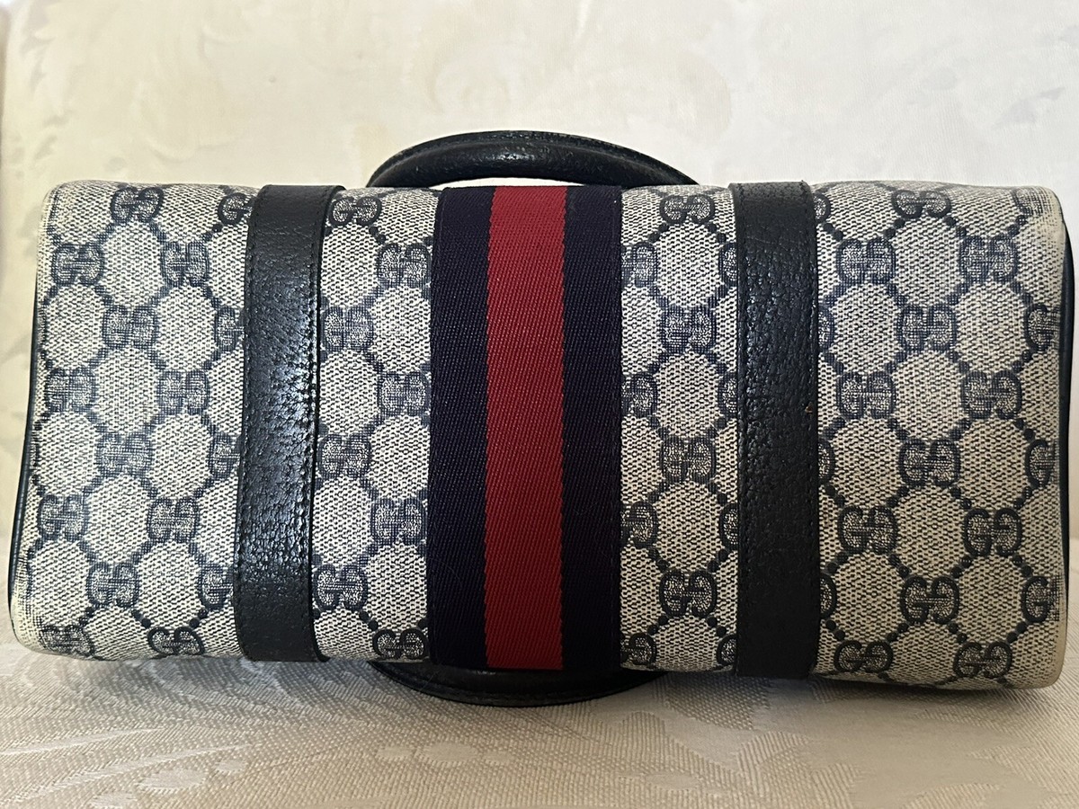 GUCCI Boston Hand Bag GG Leather Navy Blue Vintage | eBay