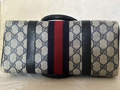GUCCI Boston Hand Bag GG Leather Navy Blue Vintage | eBay