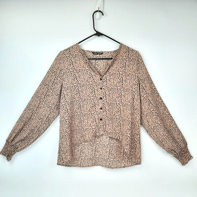 Shein Women's Leopard Animal Print Button Up Long Sleeve Top