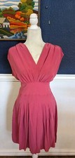 Anthropologie Lil V-Neck 100% Silk Pink Short Sleeve Tie Dress Sz Large L