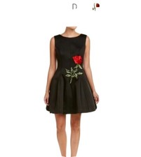 Alexia Admor Cocktail dress With red embroidered Rose - black Size Small