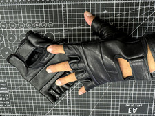 Black Fingerless Biker Gloves Riding Driving Motorcycle New Zealand Lamb Skin