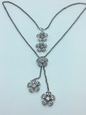 Sterling CZ Flower 1-1/4" Earring  21mm Pendant Set 17"