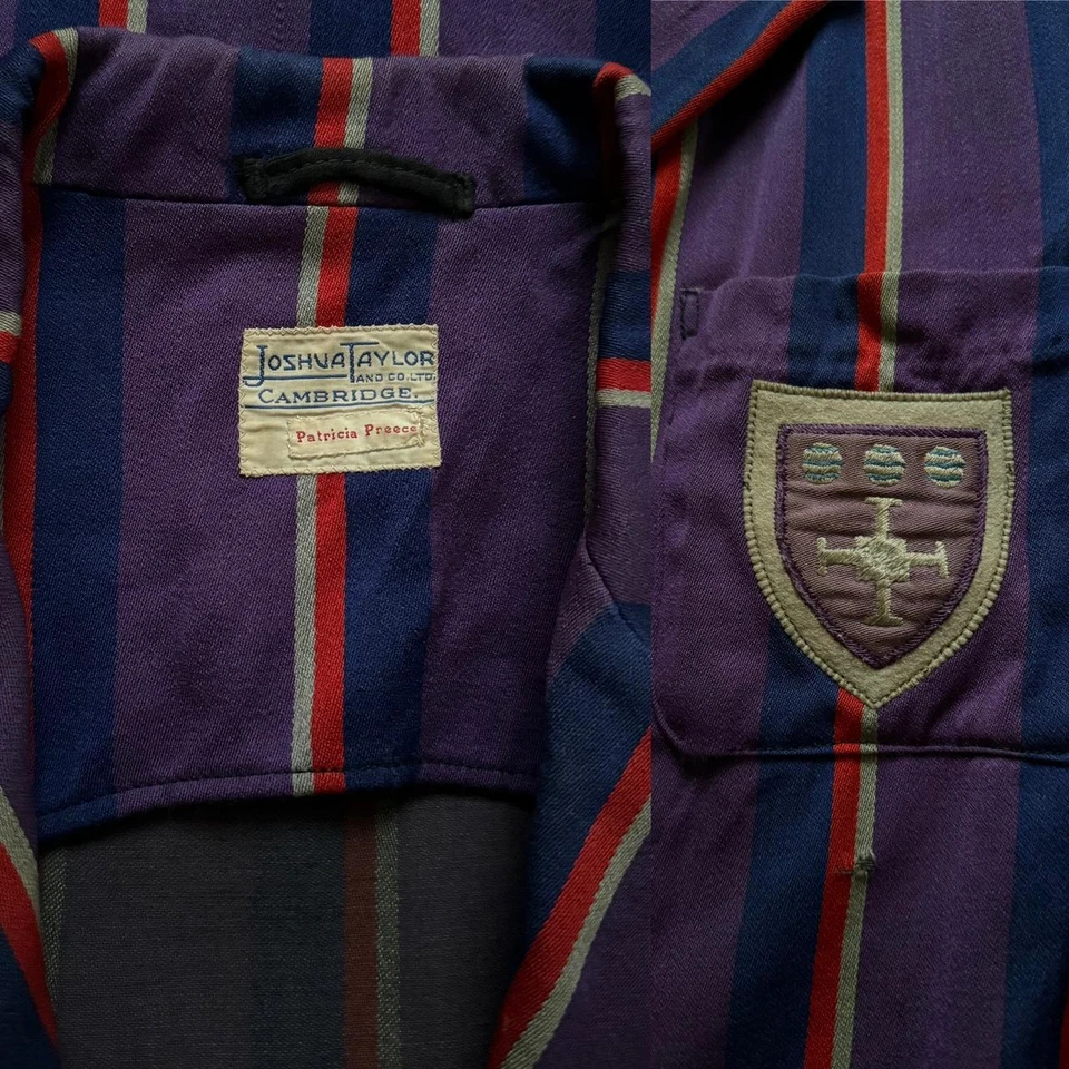 Chaqueta de lana a rayas púrpura de la Universidad de Cambridge de Joshua Taylor de la década de 1940 Foto 3 de 4