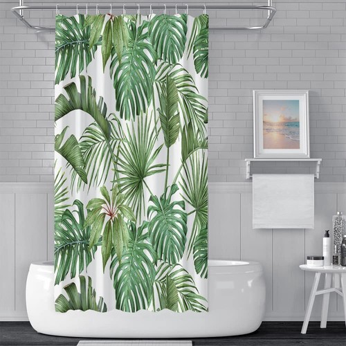 90x183cm Acuarela Verde Hojas de Palma Ducha Cortina Verano Tropical Botánico... - Imagen 2 de 6