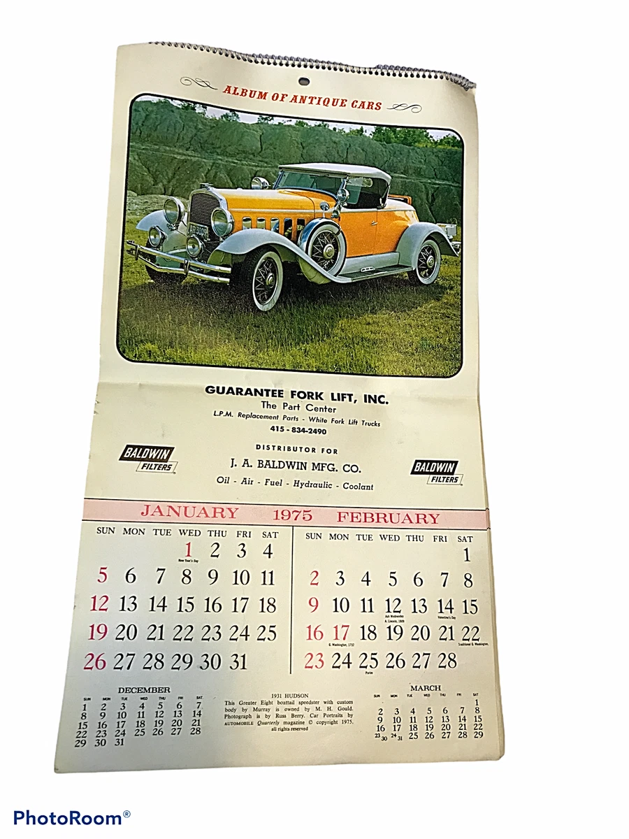 Vintage 1975 J. A. Baldwin MFG Co Calendar Album of Antique Cars | eBay