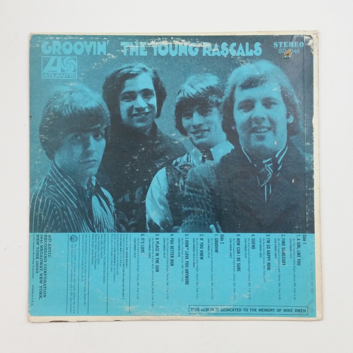 THE YOUNG RASCALS Groovin' SD8148 MO LP Vinyl VG+ Cover