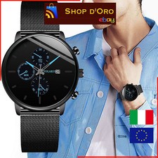 Orologio Elegante Alta Qualità Analogico Nero Lancette Oro Uomo