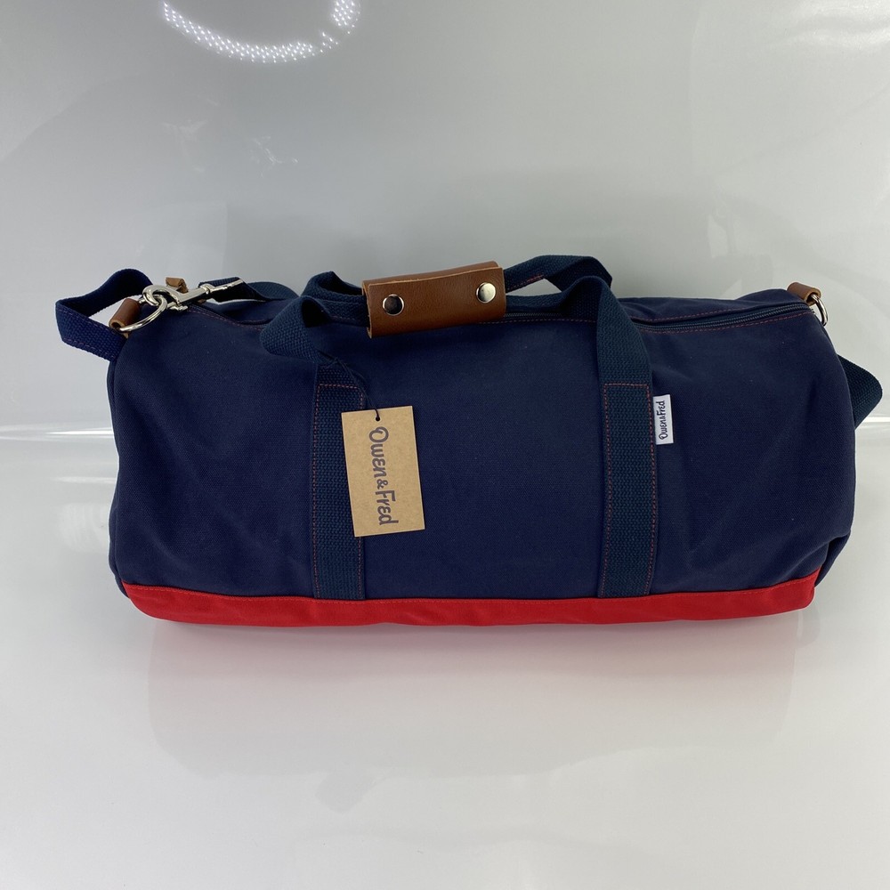 Lot of (2) New Owen & Fred Navy Blue Red Bottom Men's Travel Duffel Bag Canvas