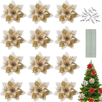 12 StüCk Weihnachten Funkeln Weihnachtsstern Blumen, Glitzer Deko Weihnachtsblum