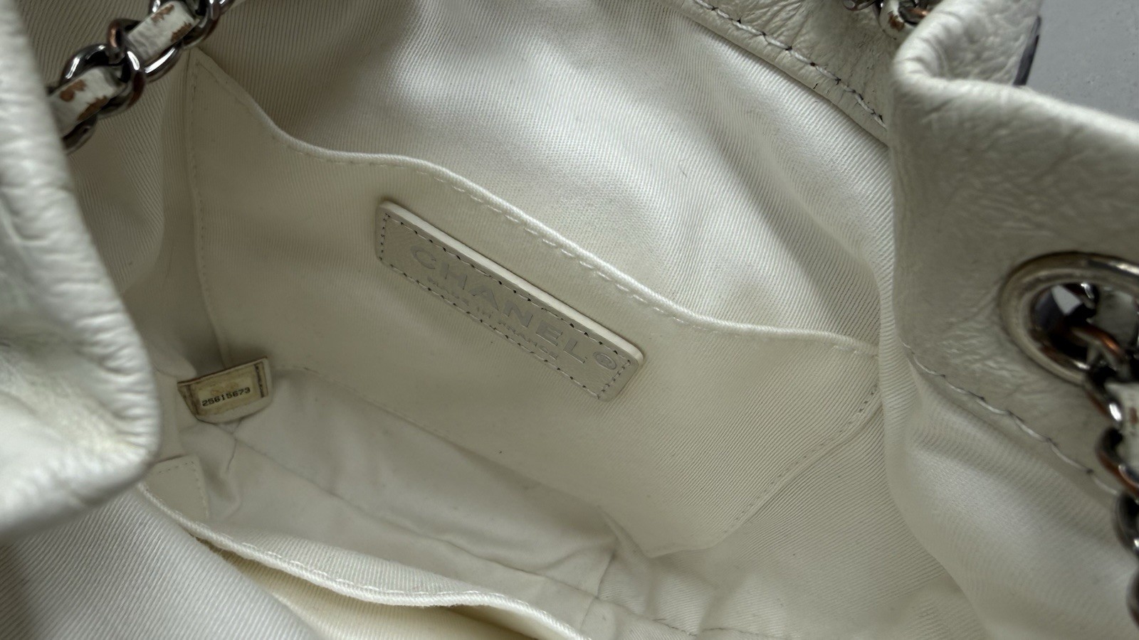 Authentic Chanel Drawstring Bucket Bag – White / … - image 7