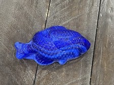 Wilkerson Glass Blue Agate Fish Paperweight Swirled 4.25" WV