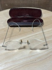 Antique Rimless Eyeglasses w/ Original Case Vintage Wire Frame Nose Pads