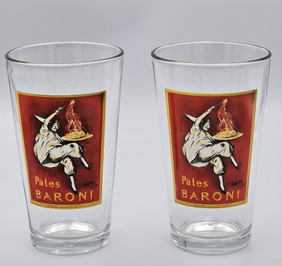 Pottery Barn Pates Baroni Pint Glasses Set 2 Libbey Vintage Poster Italy