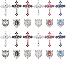 1 Box 12Pcs 6 Colors 2 Styles Rosary Cross Charms Easter Medal Charms Antique Ti