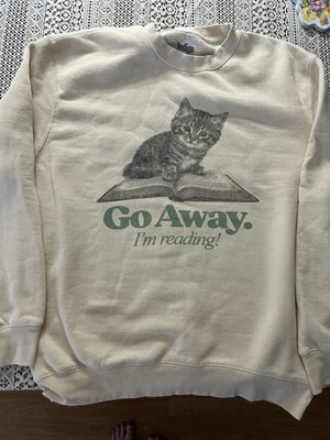 Indigo Cat Sweatshirt Large  Go Away I m Reading  Ex. Condition