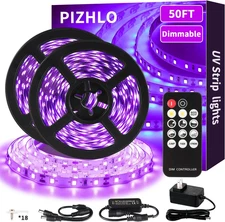 50 Foot Black Light Strips & Remote, 900 Leds Dimmable Flexible Blackights St...