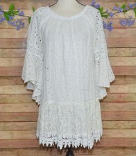 Italian Eyelet Lace Dress White Cream Crochet M Made in Italy Size M Bell Sleeve