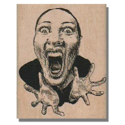 Mounted Rubber Stamp, SCREAMING LADY, Crazy,Scary,Hands,Woman,Face,Angry,People